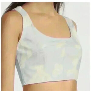 NEW Frame Women's Blue Printed Seamed Bustier Denim Cropped Tank Top Size XS